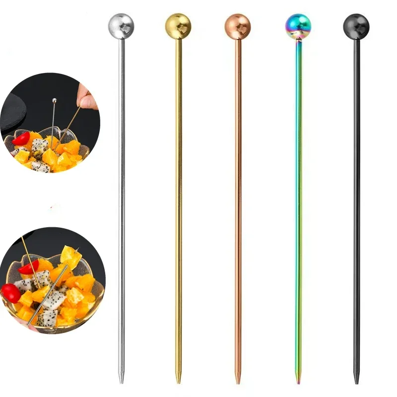 1Pcs 304 Stainless Steel Dessert Stick Skewers for Toothpicks Sticks Fruit Decor Metal Toothpick Martini Stick Fancy Garnish
