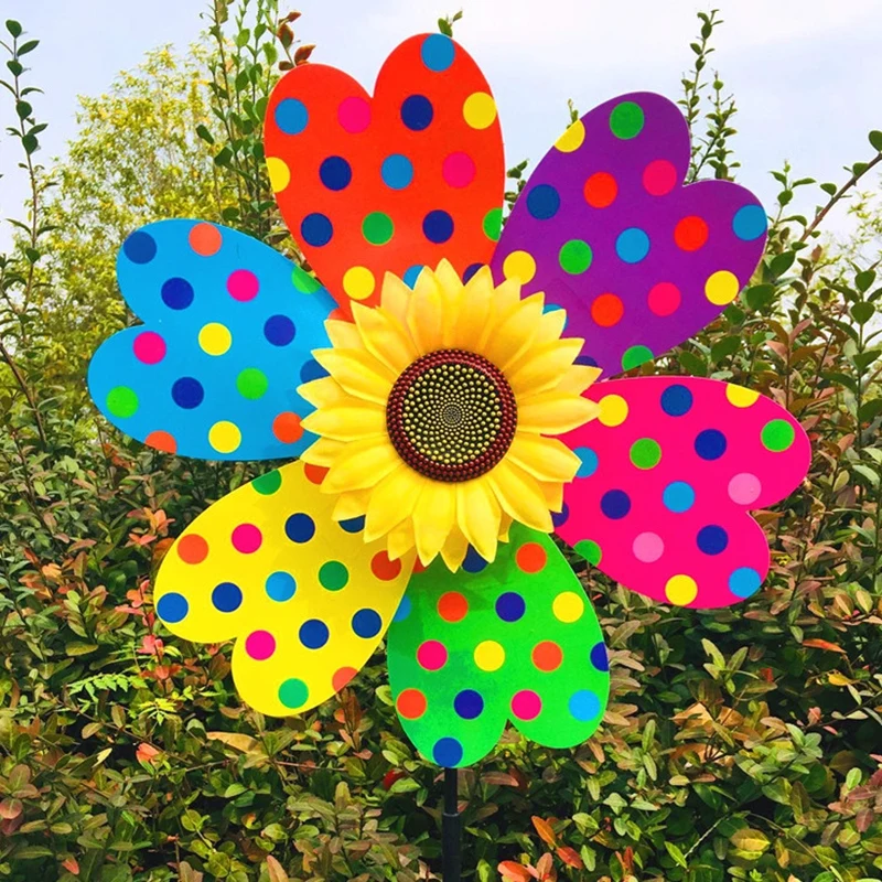 Sunflower Wind Spinner Rotating Standing Lawn Flower Pinwheel Outdoor Party Garden Yard Decor Kids Toys