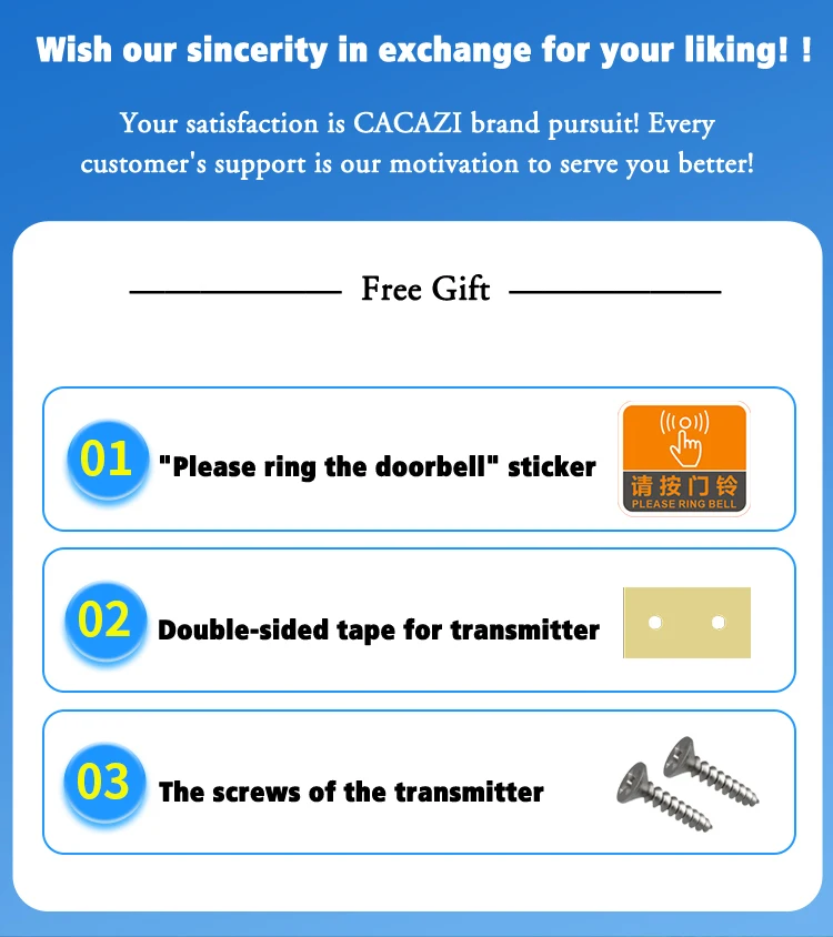 Cacazi auto-alimentado casa campainha sem fio à