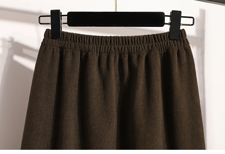 2026 herbst Plus Größe Rock Frauen Hohe Elastische Taille Große Größe Rock Koreanischen Stil Elegante Braun Casual Schlitz Bleistift Röcke – Detail 8