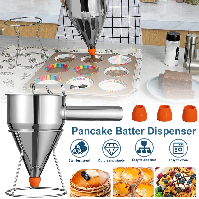 Pancake Batter Dispenser Funnel Cake Dispenser with Stand Stainless Steel Batter  Dispenser Multi-Caliber Baking Tool Multi-Purpose Cake Decorating Tool for  Kitchen Baking Pancake 