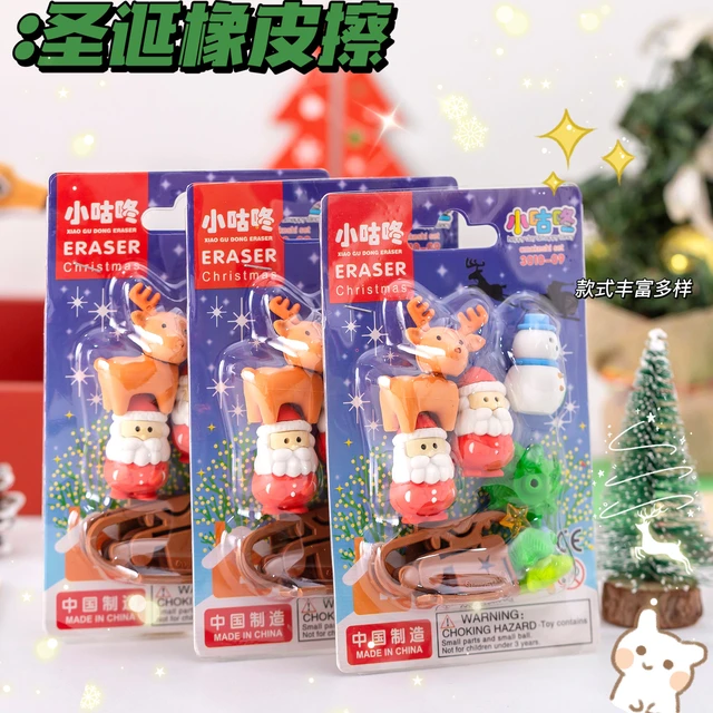 4Pcs/Set Christmas Snowman Santa Claus Erasers Cartoon Kawaii