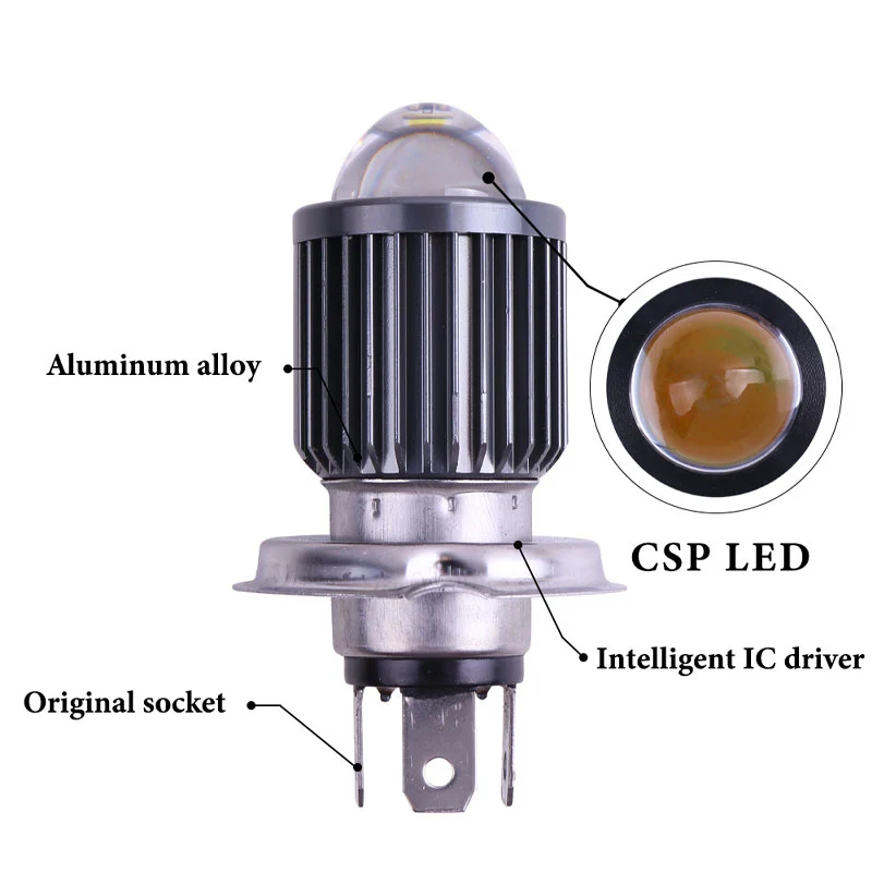 Motorcycle LED Lights H4 LED Motorcycle Headlight Bulbs 3570 CSP Lens White Hi Lo Beam Fog Lamp Universal Driving Lamp Scooter Accessories