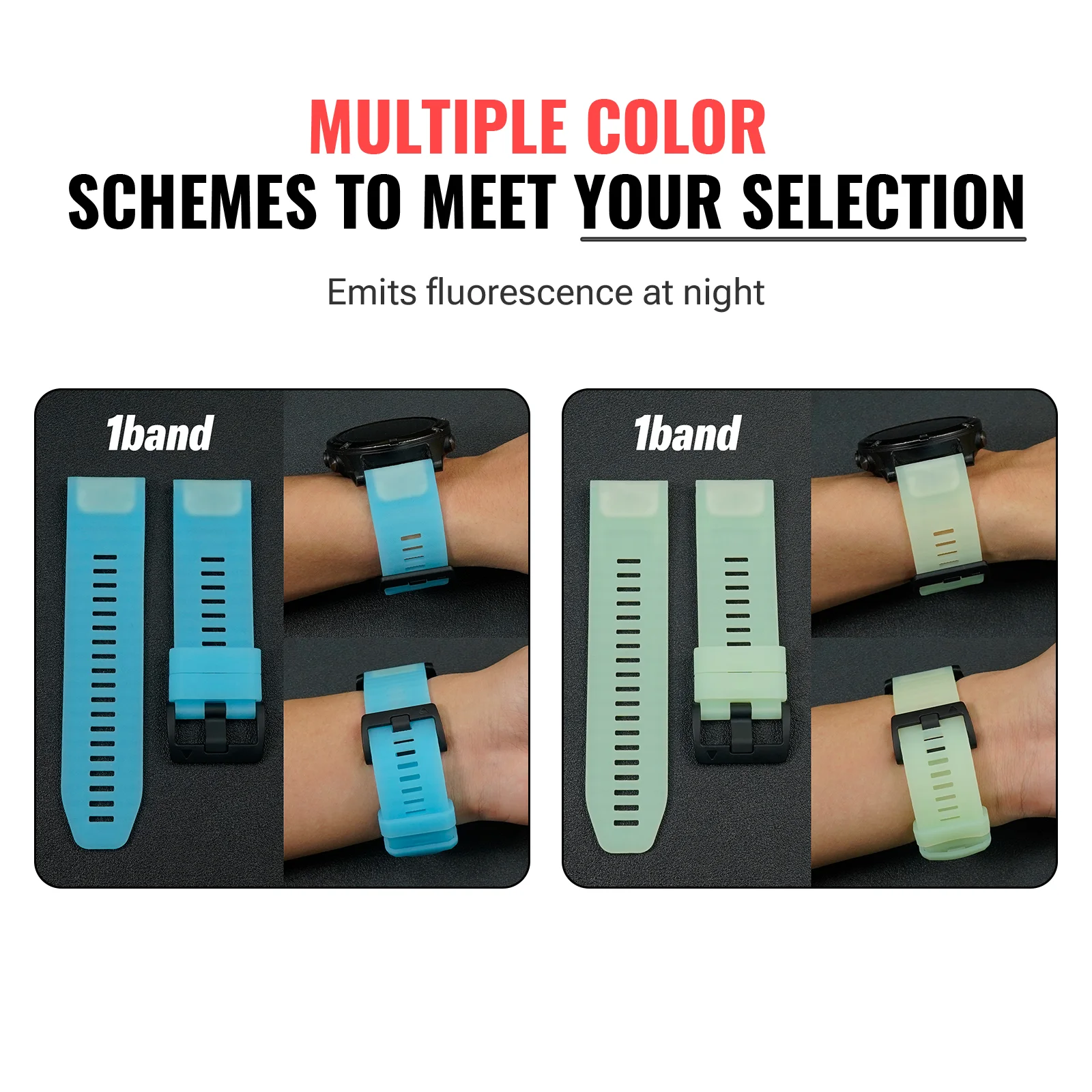 Luminous Silicone Watch Strap Set - 3 Pieces, 22/26mm, Premium Alternative Wristband