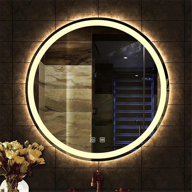 31inchRoundSmartMakeupMirrorWithLEDLightBacklightTricolorTouchDefoggingWall