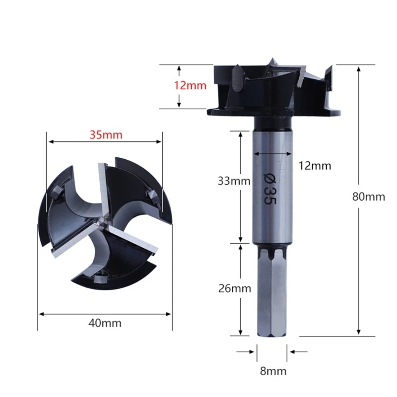 Forstner Drill Bit 3 Flutes Carbide Forstner Tip Woodwork 35mm Hinge Drill Bit 63-65HRC High Hardness Alloy Hand Tools free shipping 1pc 15 20 25 30 35mm adjustable carbide drill bits hinge hole opener boring bit tipped drilling woodworking tools