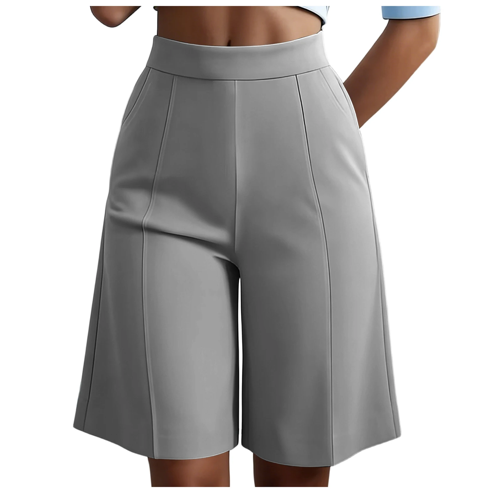 Summer New Work Straight Shorts Women's Workwear High Waist Solid Casual Knee Length Pants Office Lady Classic Loose Shorts