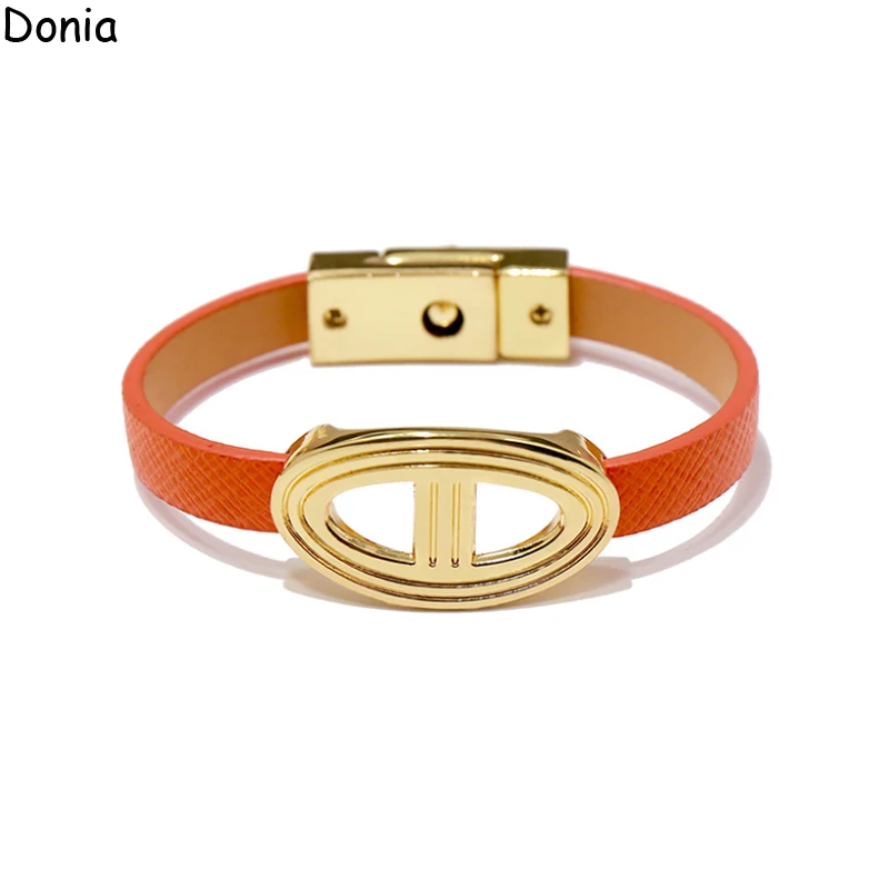 

Donia Jewelry European and American fashion 316L stainless steel pig nose bracelet leather rope luxury bracelet