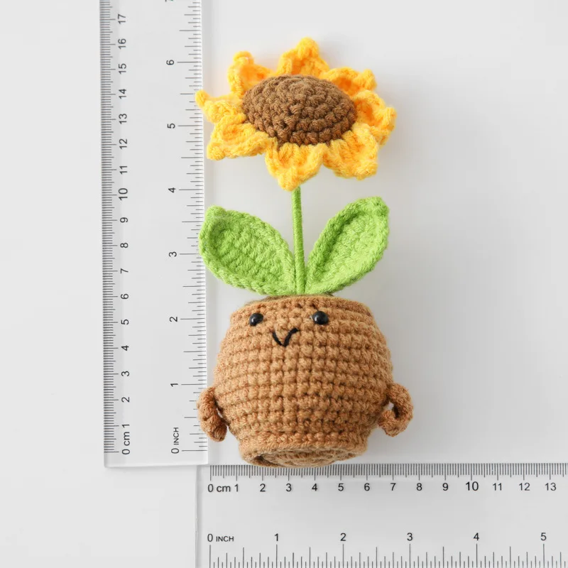 2025 Häkelblumen im Topf, kreative gestrickte Sonnenblume, handgefertigte Strickblume, Freunde, Geschenk, Büro, Heimdekoration – Detail 2