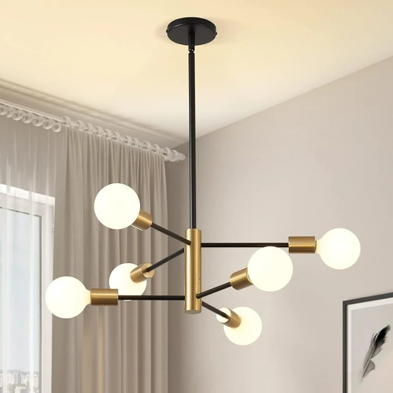 

Modern Sputnik Chandelier - 6 Light Chandelier Light Fixture Height Adjustable Mid Century Ceiling Chandelier Plating Finished