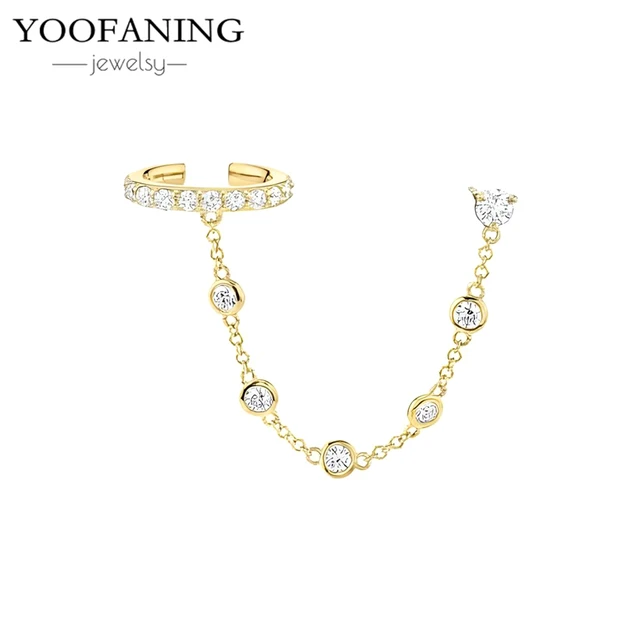 YUXINTOME 1 PC 925 en argent Sterling aiguille d'oreille coloré Zircon chaîne gland boucles d'oreilles pour les femmes deux trous boucle d'oreille bijoux A45