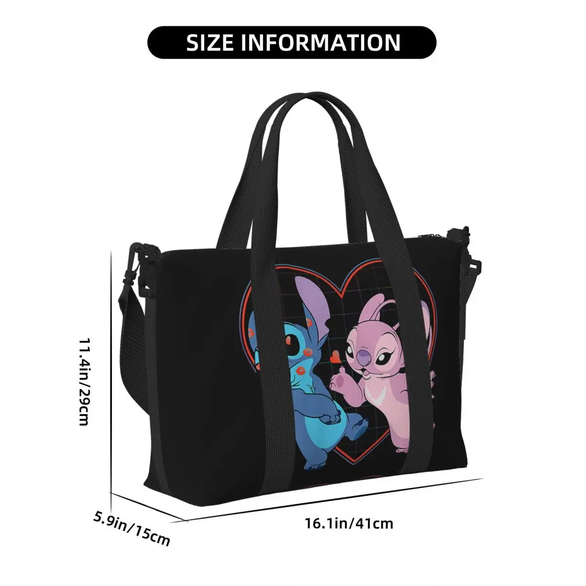 Custom Stitch Lilo Angel Heart Kisses Tote Bag for Women Large Capacity Beach Gym Travel Bags 4