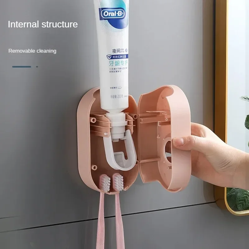 Toothpaste Squeezer Toothbrush Holder Bathroom Storage Rack Adhesive Automatic Toothpaste Squeezer Set Wall-Mounted Wall Suction