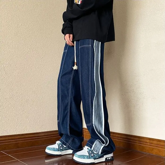 Womens Men Jeans High Waist Fashion Straight Baggy Denim Pants