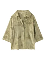 TFMLN Women's Fashion Two Piece Set Loose Jacquard Shirt 2024 High Waist Trousers Set Lapel Half Sleeve Shirt Wide Leg Pants - Image 3