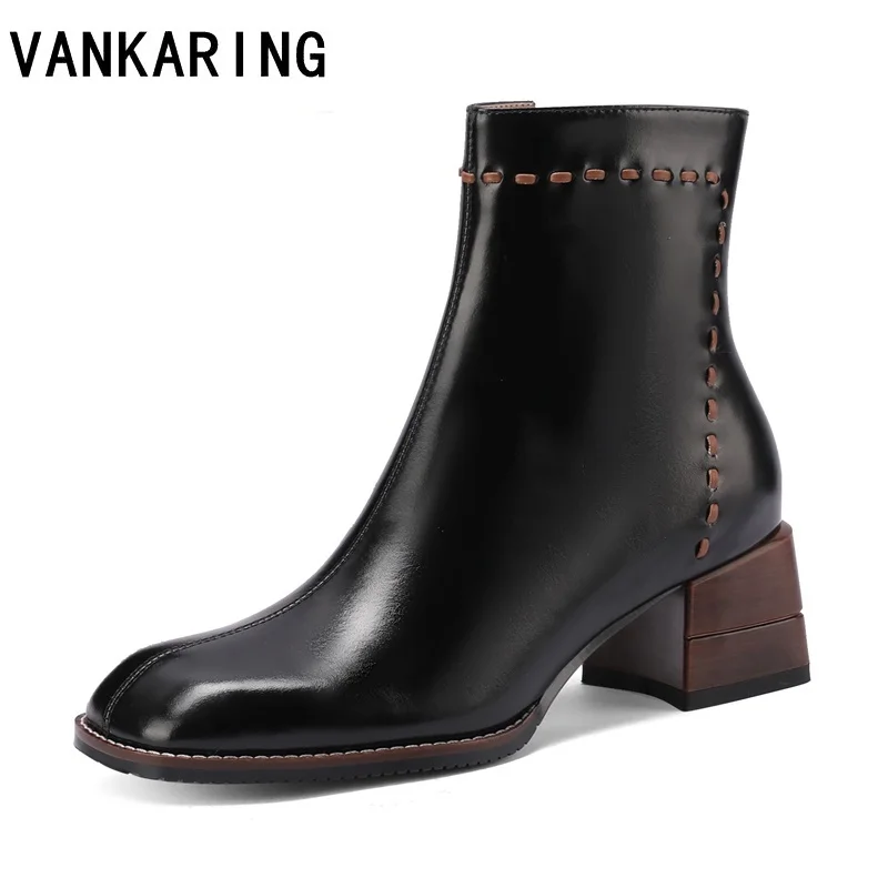 

cow leather ankle boots for women sexy high heel zip ankle riding boots short simple style black punk autumn winter boots woman