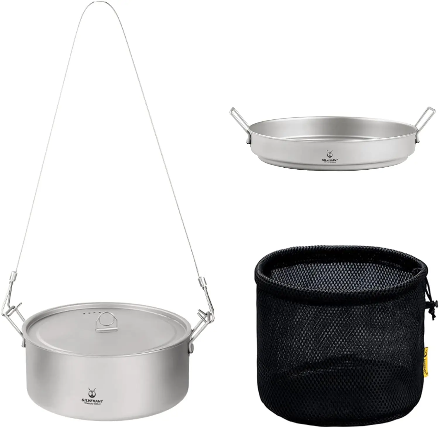 

Ultralight Large 2-Piece & Pan Camping Cookware Set, Lightweight Camping Mug with Hanger/Retractable Handles and Mesh Dr