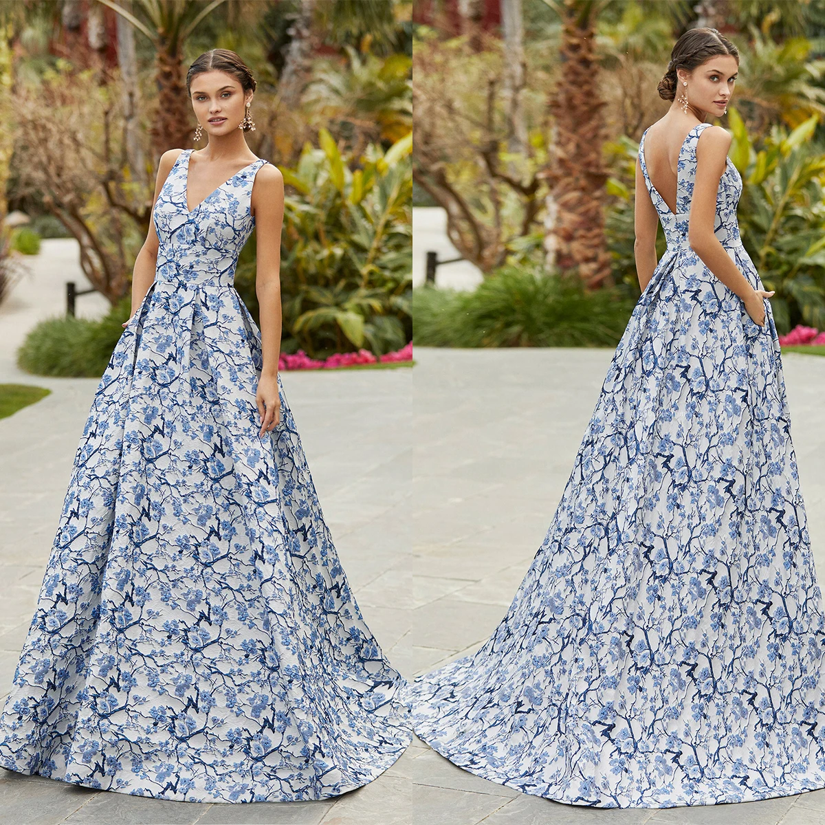

New Fashion Deep V Neck Evening Dresses Lace Appliques Prom Gowns Custom Made Sleeveless A Line Party Dresses