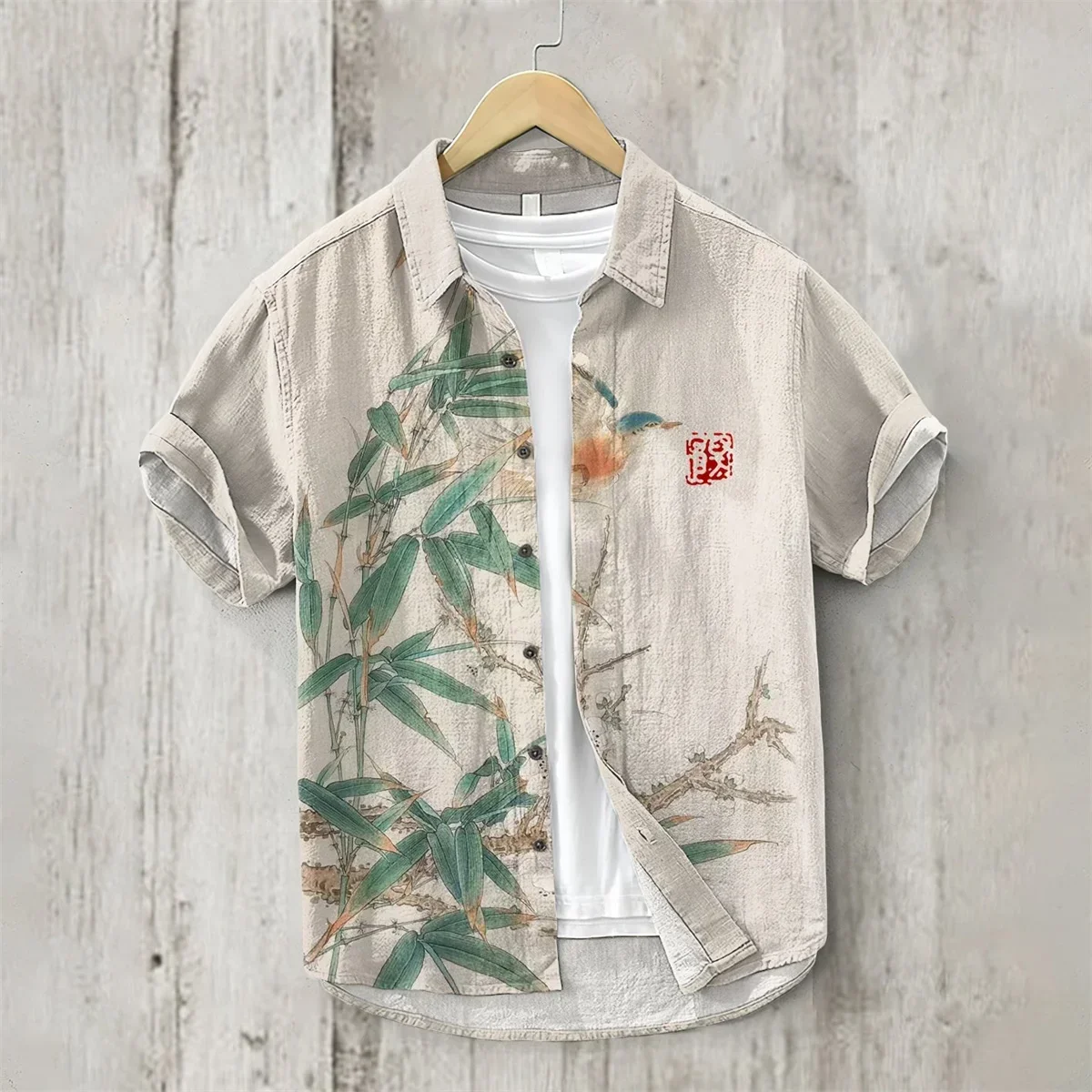 Men's Short Sleeved Lapel Shirt, Hawaiian Beach, Linen, Single Breasted, Casual Vacation Top, Japanese Art, Octopus Print 5