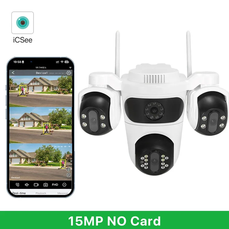 15MP WIFI Kamera Üç Ekranlı PTZ Kamera İnsan Algılama Güvenlik CCTV Gözetim HD Harici Çift Lensli Kamera iCsee Uygulaması