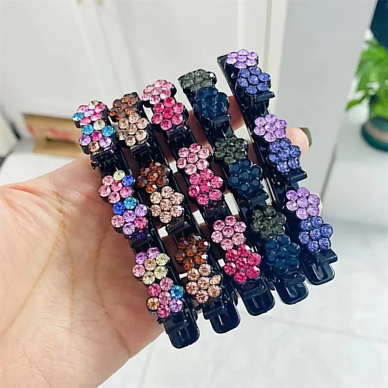 

New Fashion Korean Style Acryli Crystal Flowers Hair Clips For Girl Summer Sweet Cute Bangs Side Barrettes Elastic Duckbill Clip