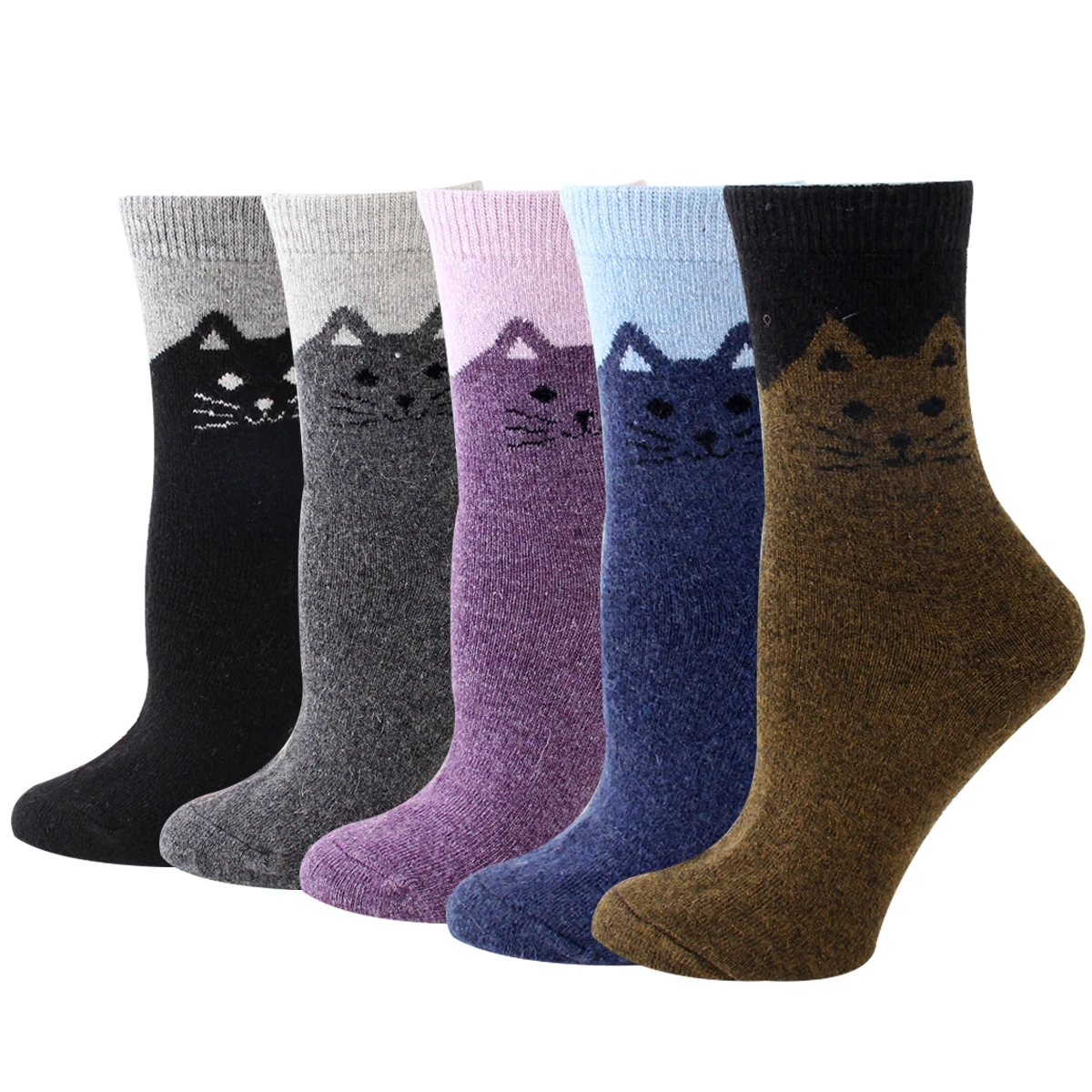 

5 Pairs Of Winter Thickened Cute Cat Soft And Comfortable Wool Socks Warm Large Women's Cashmere Socks