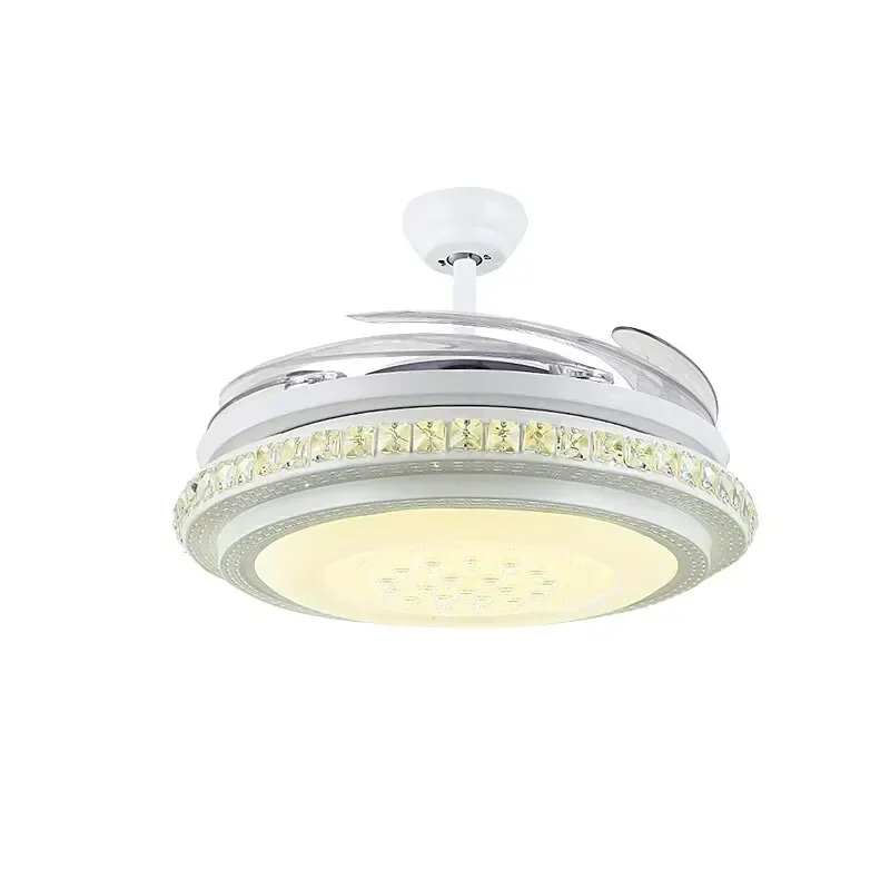 Invisible Ceiling Fan With Light Living Room Dining Bedroom Remote Control DC Motor 6 Speeds Crystal Chandeliers Ceiling Fans