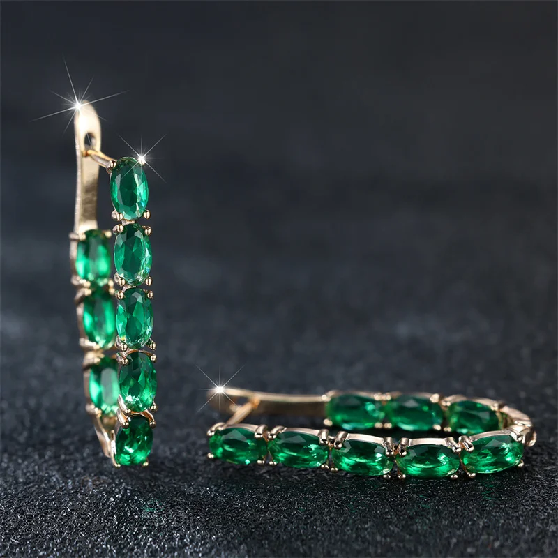Cute Female Green Oval Stone Clip Earrings Charm Gold Color Zircon Wedding Jewelry For Women