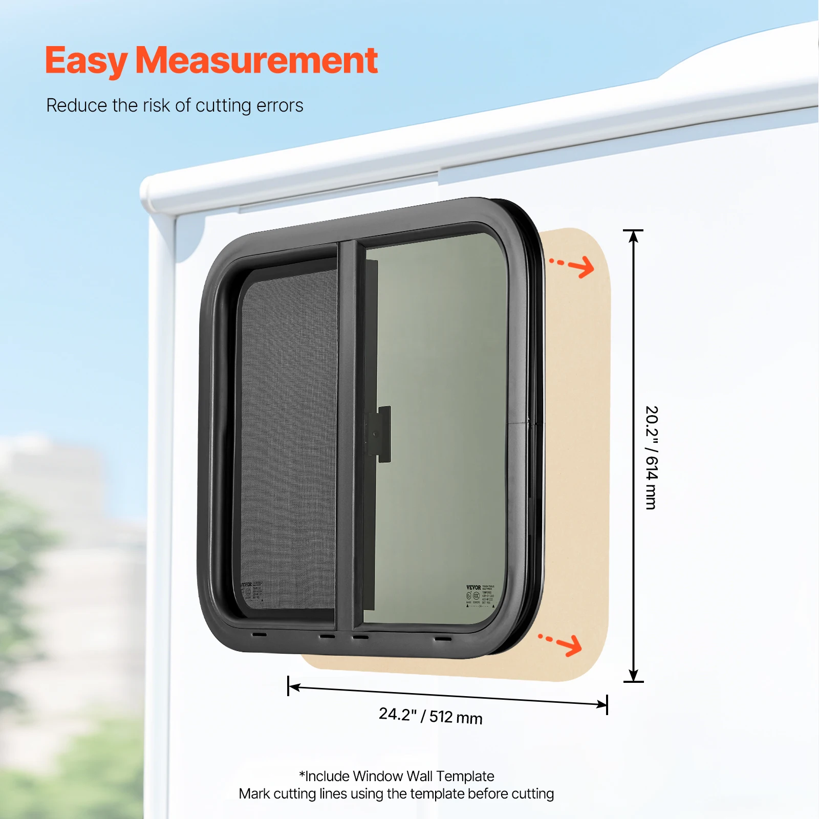 Tinted Horizontal RV Window with Net Screen and Trim Ring