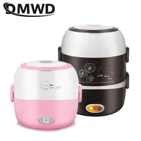 DMWD Mini cuiseur à riz électrique 2/3 couches revêtement en acier inoxydable chaudière à œufs portable cuiseur vapeur chauffe-plats boîte à déjeuner multicuiseur 2L 5
