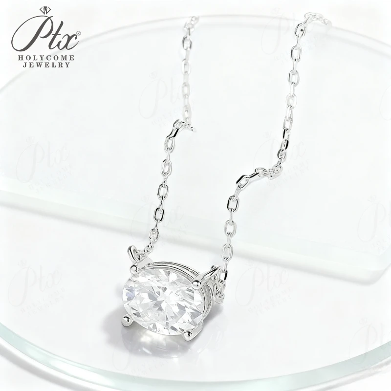 Halsketten mit Anhänger, Moissanit-Diamant, schlichte ovale Form, 925er Sterlingsilber, stapelbare Kette, hypoallergen, Geburtstagsgeschenk, sauber – Detail 8