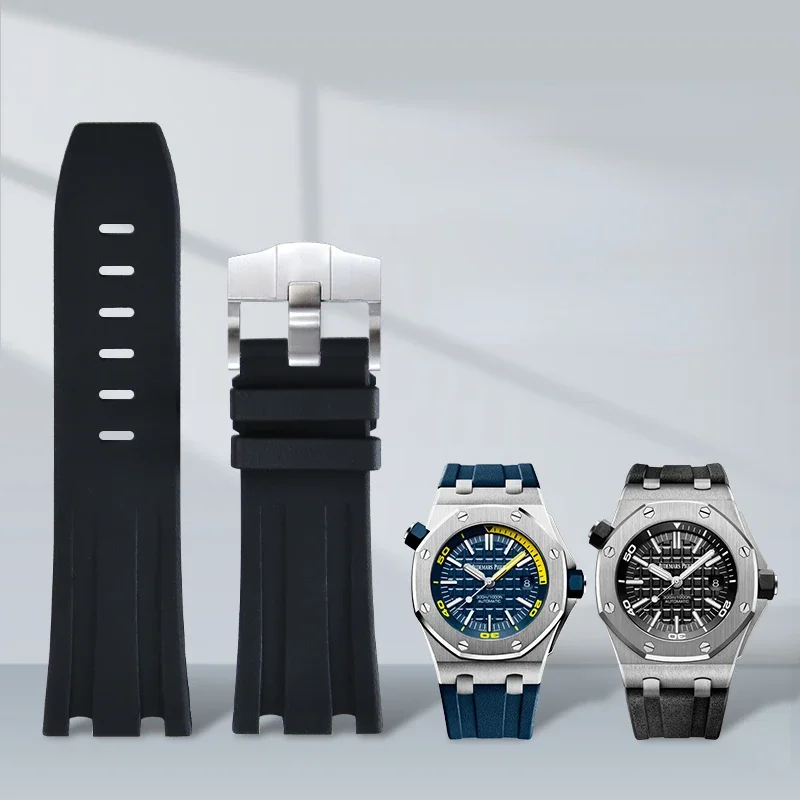 Фото Ремешок для часов Audemars и Piguet Royal Oak, оригинальный ремешок AP 15710 26470, резиновый ремешок для часов с пряжкой с язычком, силиконовый ремешок 28 мм №1
