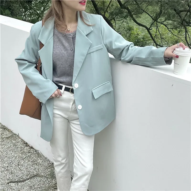 Green Elegant Commuter Blazers Women Single Breasted Solid Colors Casual Suit 2024 Spring Autumn New Fashion Sweet Blazer Loose