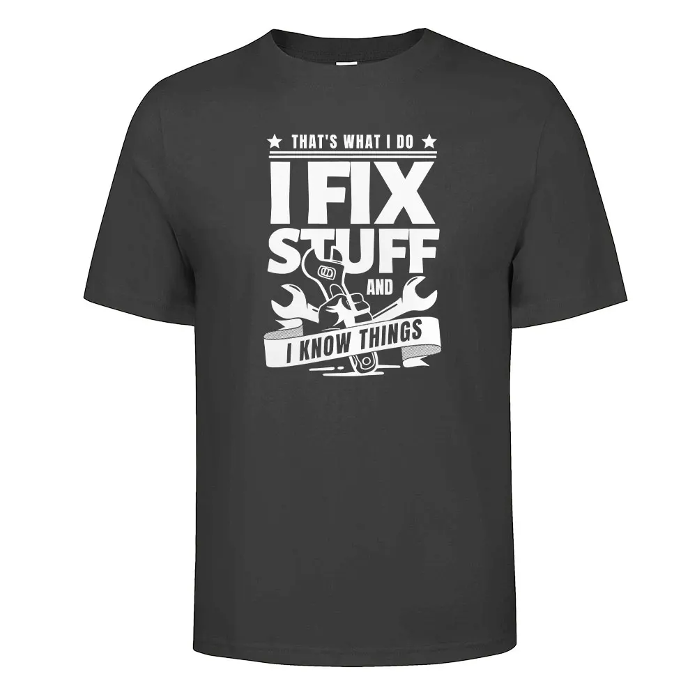 

Men's Cotton I Fix Stuff Graphic Print T-shirt Tees Casual Loose Round Neck Street Style Tops for Men and Women