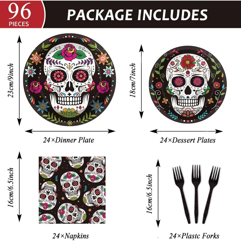 New Mexican Carnival Sugar Skull Day of The Dead Tableware Set Halloween Party Decoration Flower Skull Plate