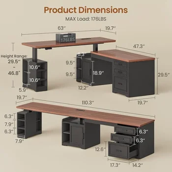 L-Shaped Electric Standing Desk, 63 x 67 Adjustable Height, Home Office Executive Desk with Drawers and Shelves, Black 2
