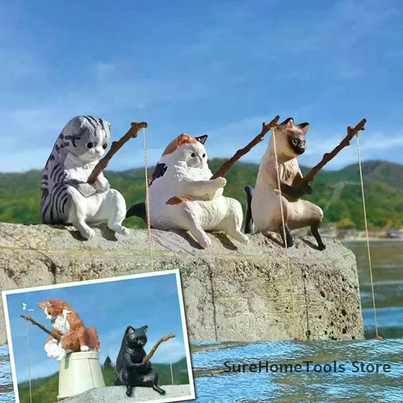 Fish Tank Fishing Cat Hanging Creative Landscape Office Ornaments Fishing Fun Mini Decorative Micro-Landscape