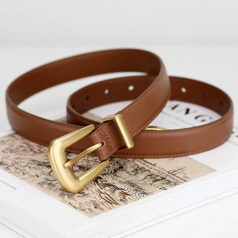 Luxury Burgundy Genuine Leather Belt for Women with Gold