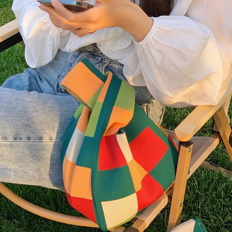 Luxus Design Streifen Gestrickte Kleine Handtasche und Geldbörse Mode Koreanische Trendy Reise Schulter Tasche Handgelenk Tasche Sommer Shopper Tote