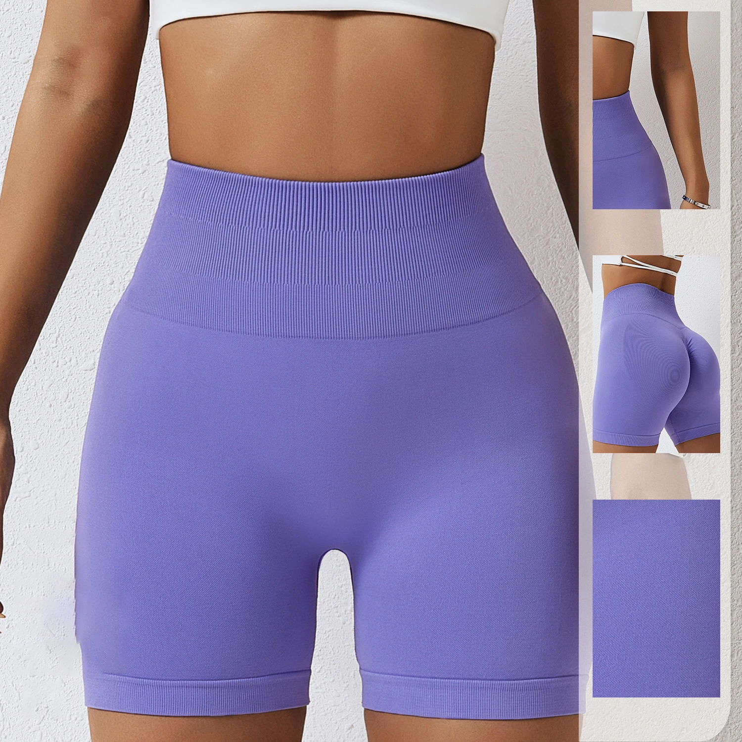 Women's high waisted abdominal tightening and hip lifting yoga shorts, seamless, running and fitness, tight fitting sports pants