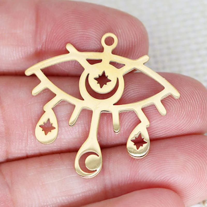 

WZNB 5Pcs Devil's Eye Charms Teardrop Moon Star Stainless Steel Pendant for Jewelry Making Diy Earring Necklace Accessories