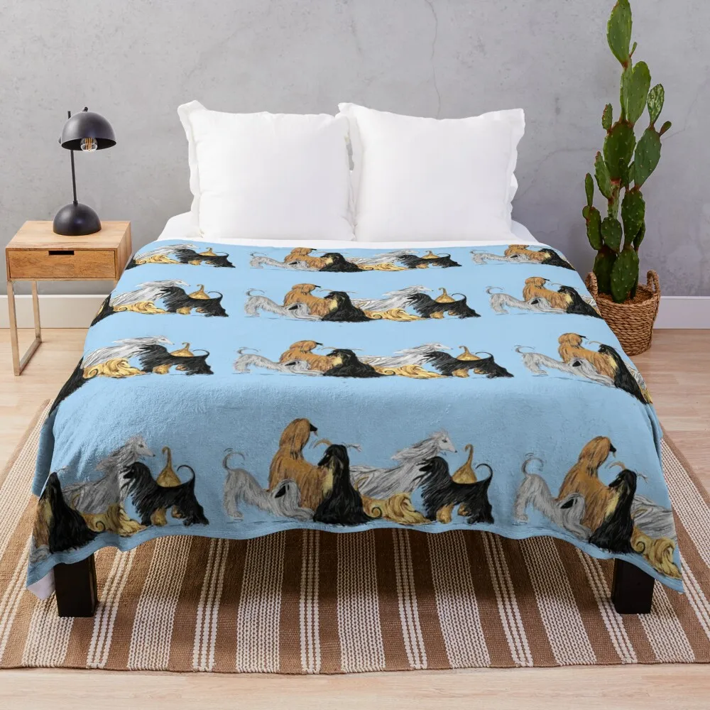 

Afghan hounds, on blue Throw Blanket Vintage Luxury Throw Warm Soft Beds Blankets