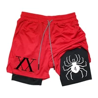 Men's Anime Hunter x Hunter Gym Shorts Bilayer 2-in-1 Breathable Quick-drying Absorb Sweat Sports Short Gym Jogging Pants 2