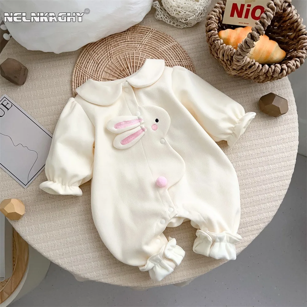 

Newborn Winter Romper Baby Girls Cute Bunny Fleece thicken for Cozy Comfort infant kids jumpsuits outwear clothing 0-24M