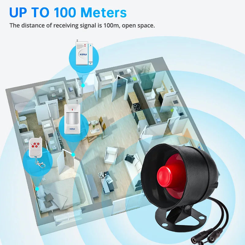 KERUI Tuya Kit de système d'alarme de sécurité WIFI intelligent 110dB sans fil fort sirène intérieure/extérieure klaxon capteur de porte de mouvement anti-cambriolage à domicile 6