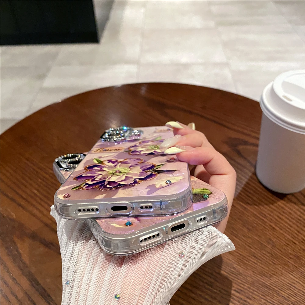 Colorful Blu-ray Diamond Flower Phone Case For Iphone Models_voghion.com