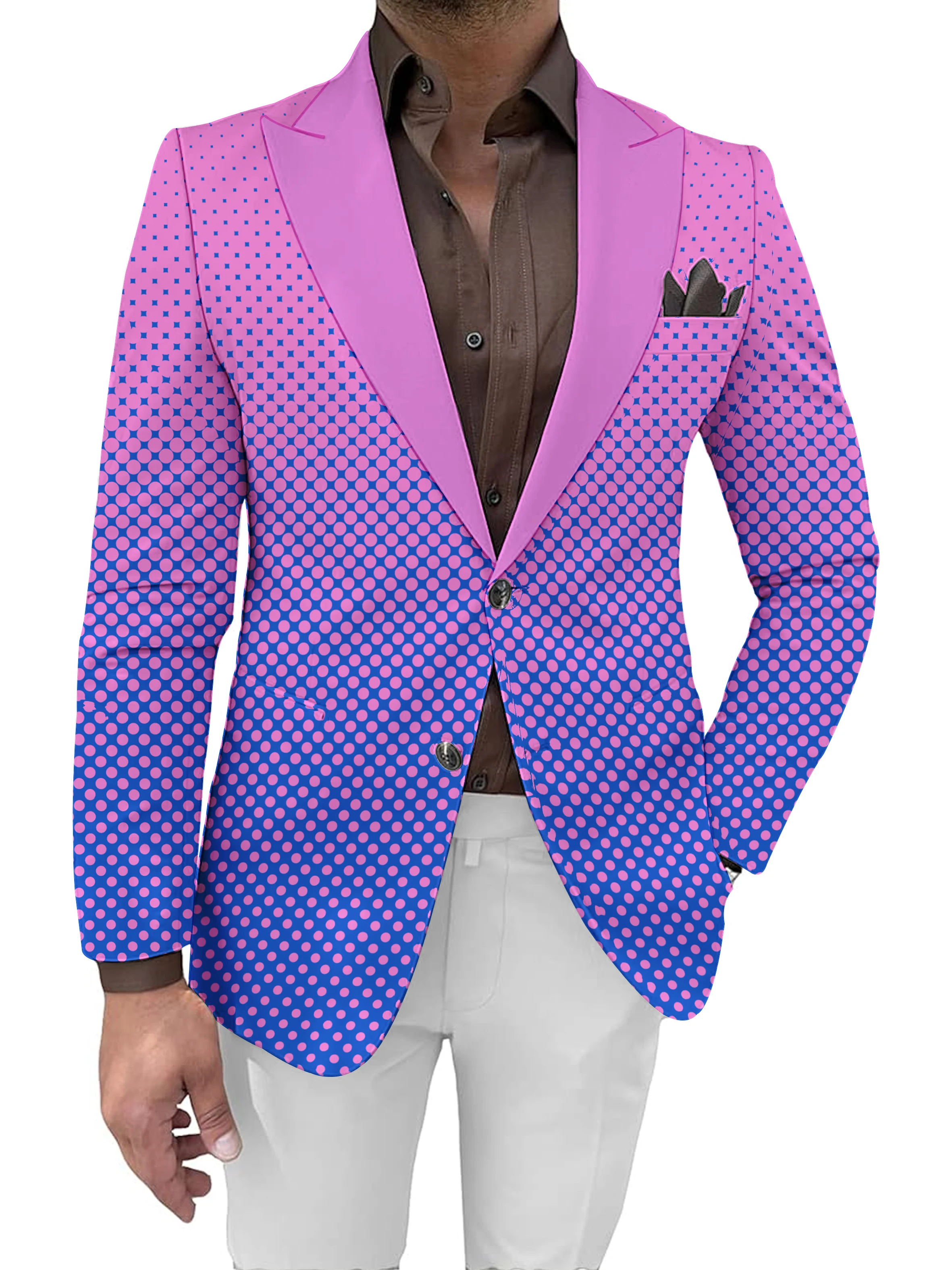 Spring and Autumn Men's Casual Suit Classic Geometric Lines Digital Printing Fashion Street Party Business Dress Large Top