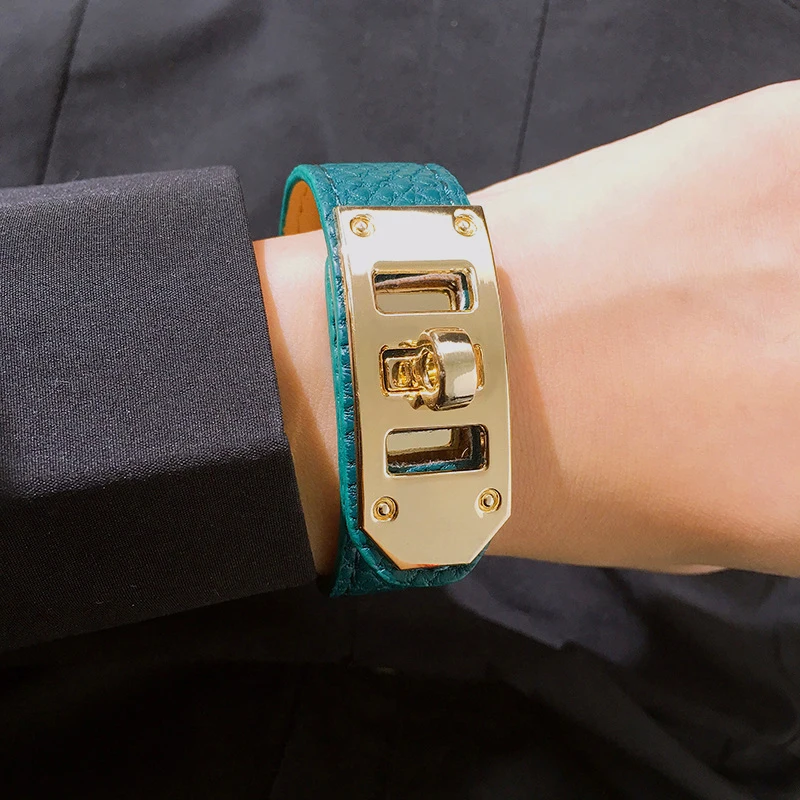 Leather Bracelet 10 Colors Single Layer Gold Plated Rotating Buckle Steel PU For Women Jewelry