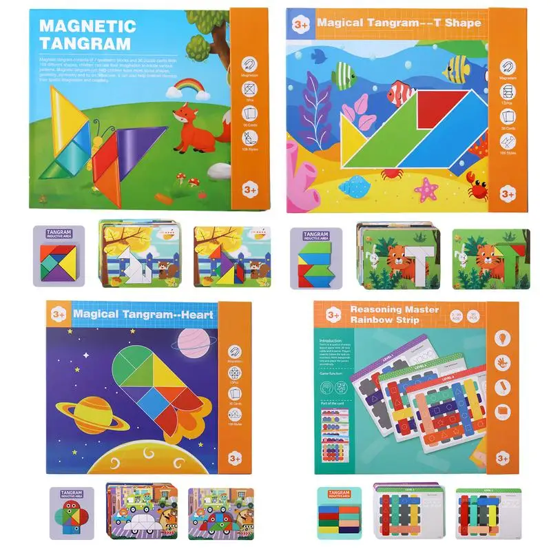 Magnetic Pattern Blocks 3D Wooden Pattern Animal Geometric Shape Puzzle For Children Baby Kid Portable Montessori Learning Toy 50 500pcs 1 inch thank you sticker 8 dog pattern rolls children toys animal rewards decorative sticker labels envelope seal