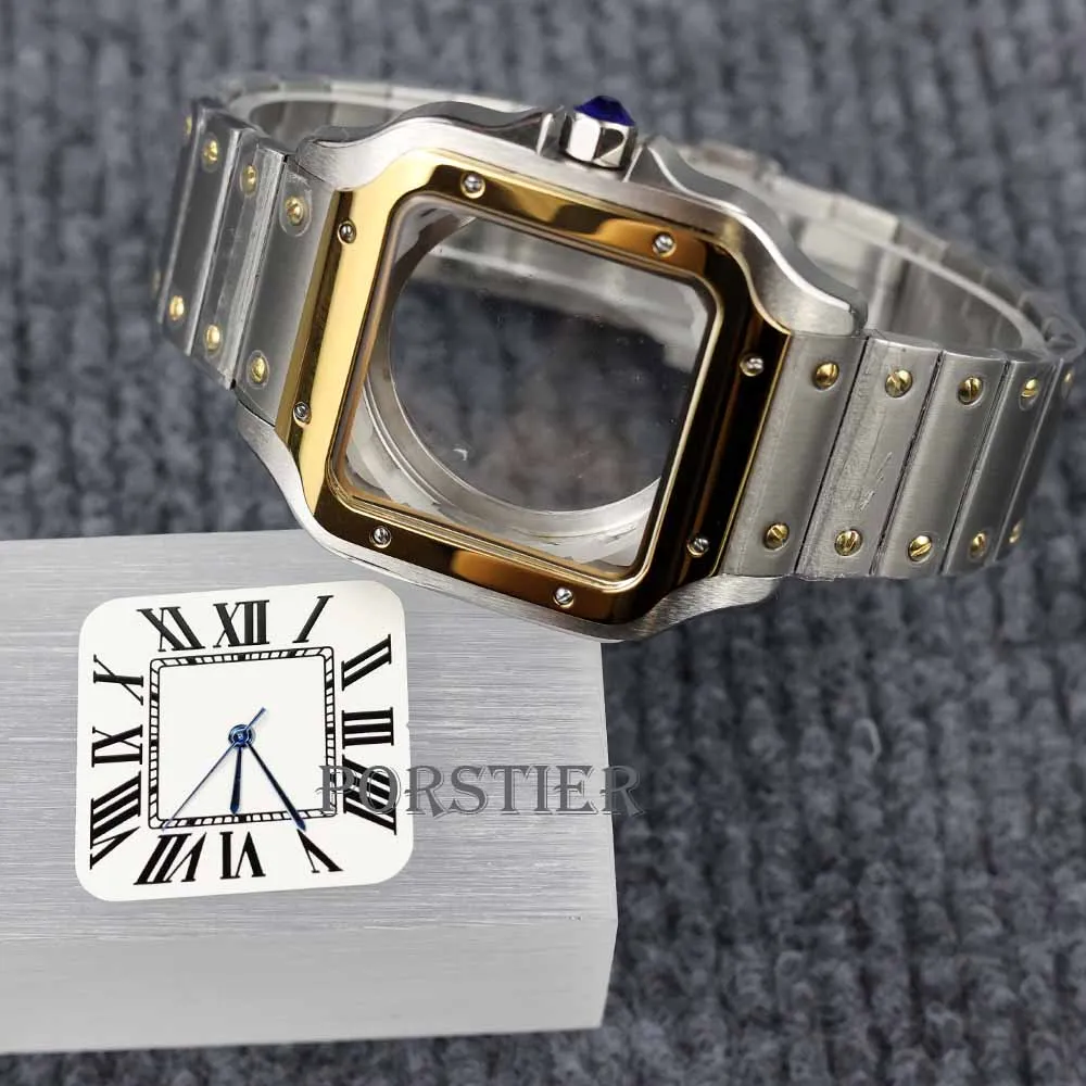 38mm NH35 watch case square dial and hands stainless steel gold/silver bracelet for santos mod nh35 nh36 movement waterproof
